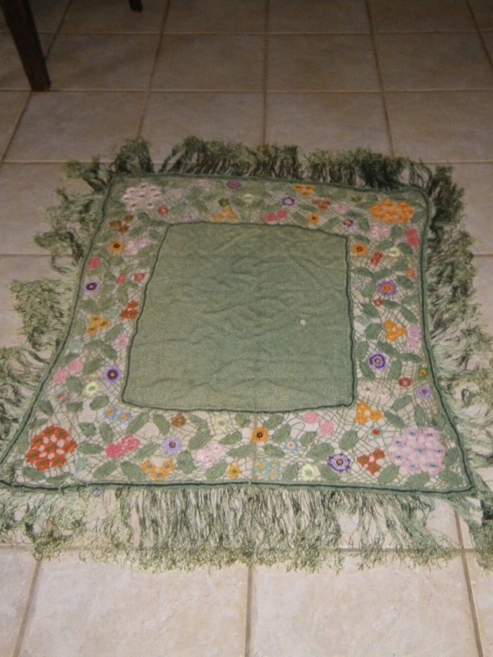 Vintage Hand Stitched Embroidered Decorative Table Crocheted Accent Floral Med.